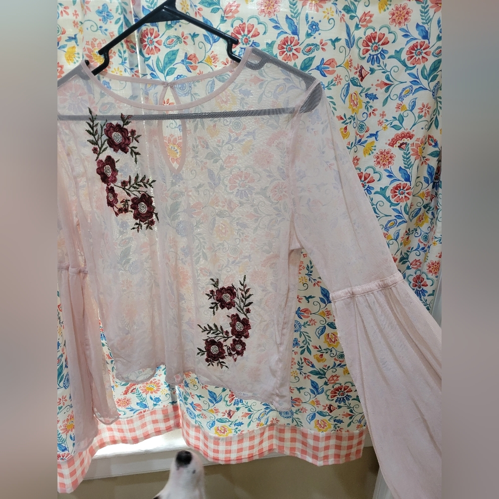Pink floral mesh shirt